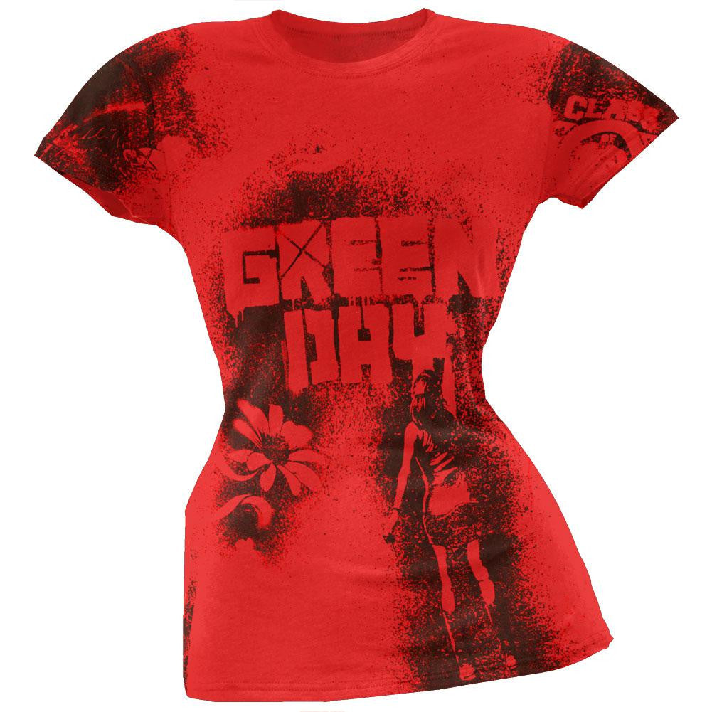 Green Day - Paint All-Over Juniors T-Shirt Juniors T-Shirts Green Day LG Red 