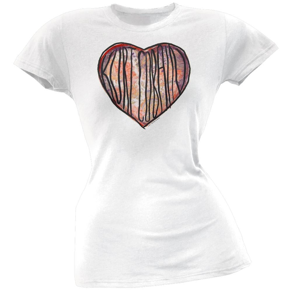 Kurt Cobain - Distressed Heart Juniors T-Shirt Juniors T-Shirts Kurt Cobain SM White