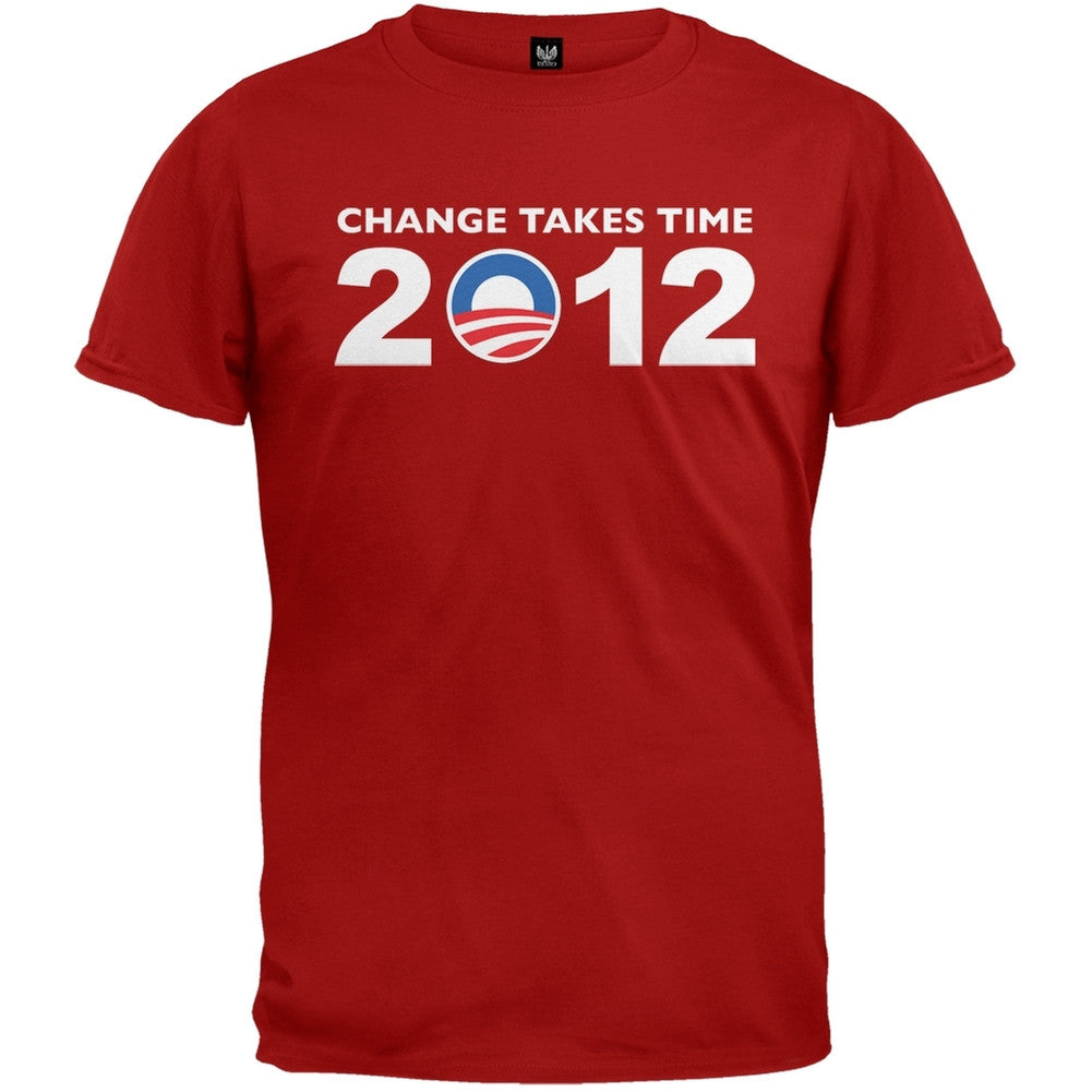 Obama - 2012 Change Takes Time Dark Red T-Shirt Men's T-Shirts Old Glory 2XL Red 