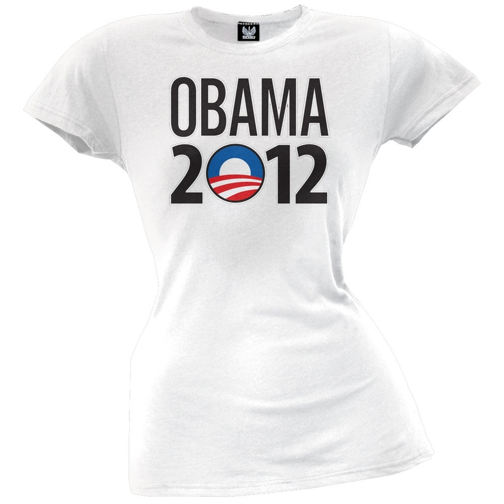 Obama - 2012 Rising Sun Logo Black Juniors T-Shirt Juniors T-Shirts Old Glory   