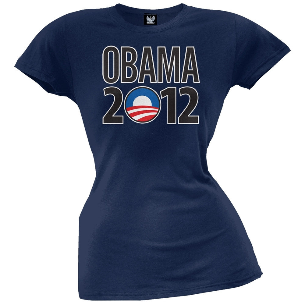 Obama - 2012 Rising Sun Logo Black Juniors T-Shirt Juniors T-Shirts Old Glory   