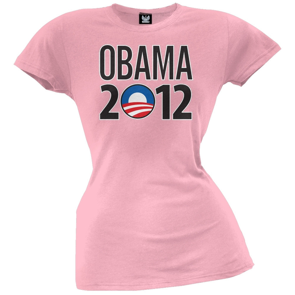 Obama - 2012 Rising Sun Logo Juniors Grey T-Shirt Juniors T-Shirts Old Glory   