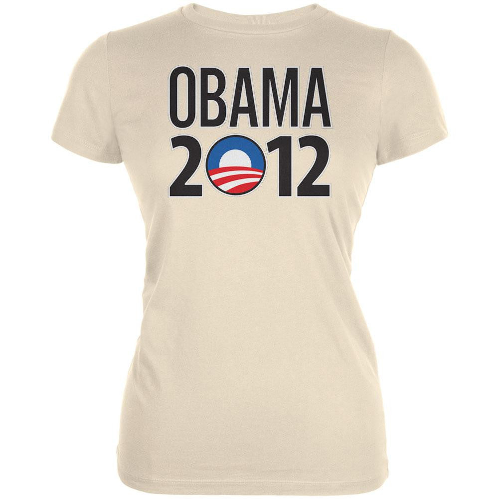 Obama - 2012 Rising Sun Logo Natural Juniors T-Shirt Juniors T-Shirts Old Glory LG Off-White 