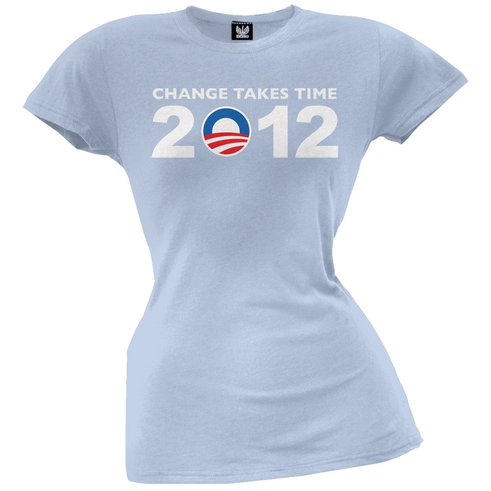 Obama - 2012 Change Takes Time Black Juniors T-Shirt Juniors T-Shirts Old Glory   