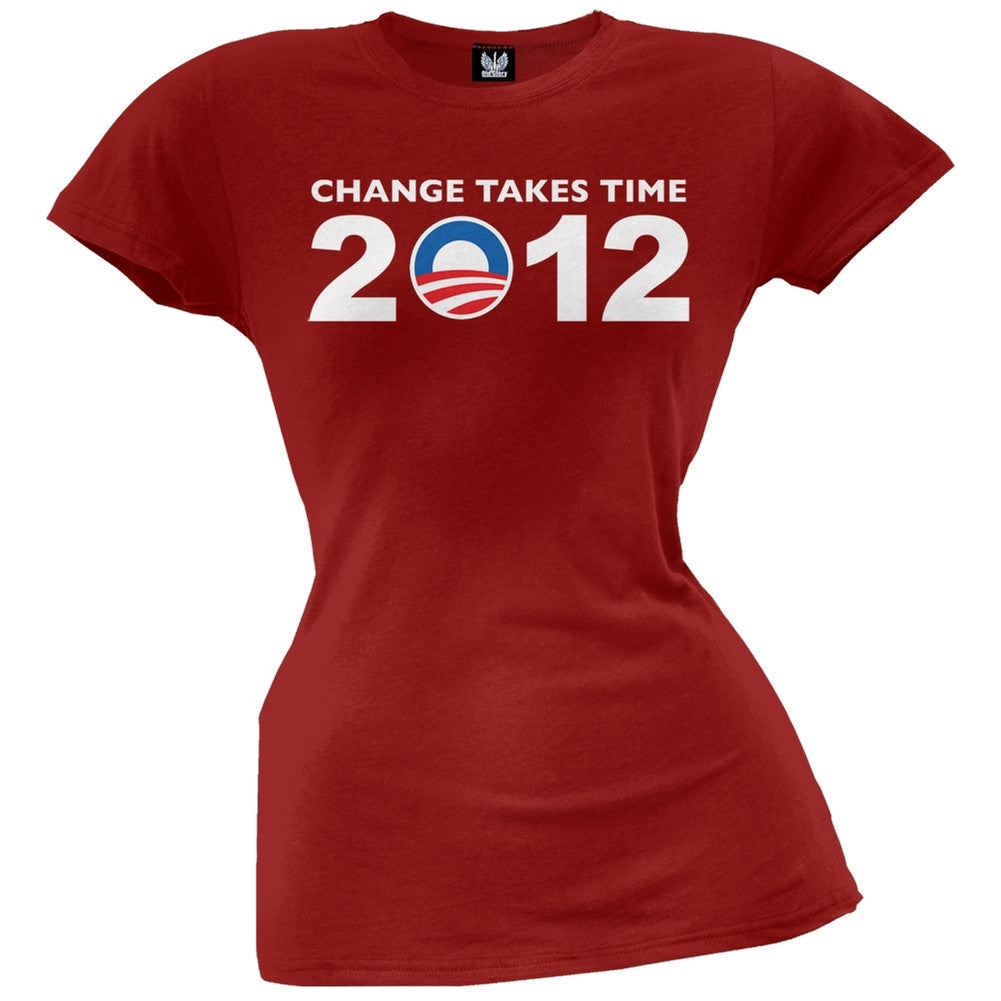 Obama - 2012 Change Takes Time Grey Juniors T-Shirt Juniors T-Shirts Old Glory   