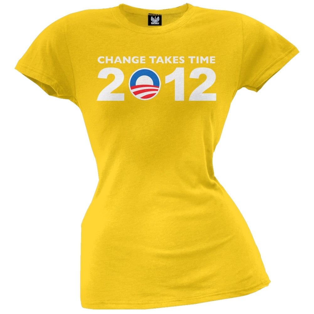 Obama - 2012 Change Takes Time Natural Juniors T-Shirt Juniors T-Shirts Old Glory   