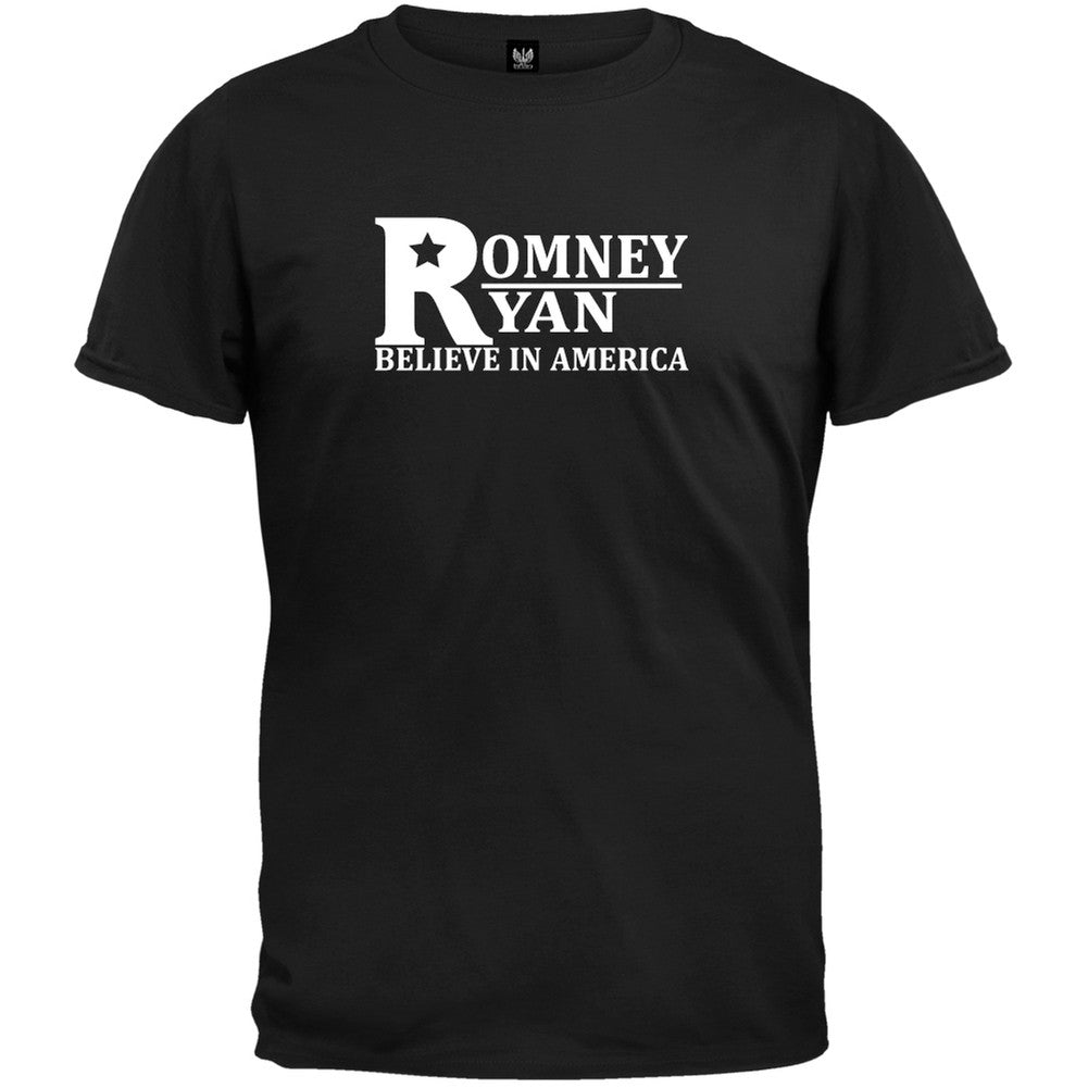 Romney And Ryan - Believe In America Black T-Shirt Men's T-Shirts Old Glory   