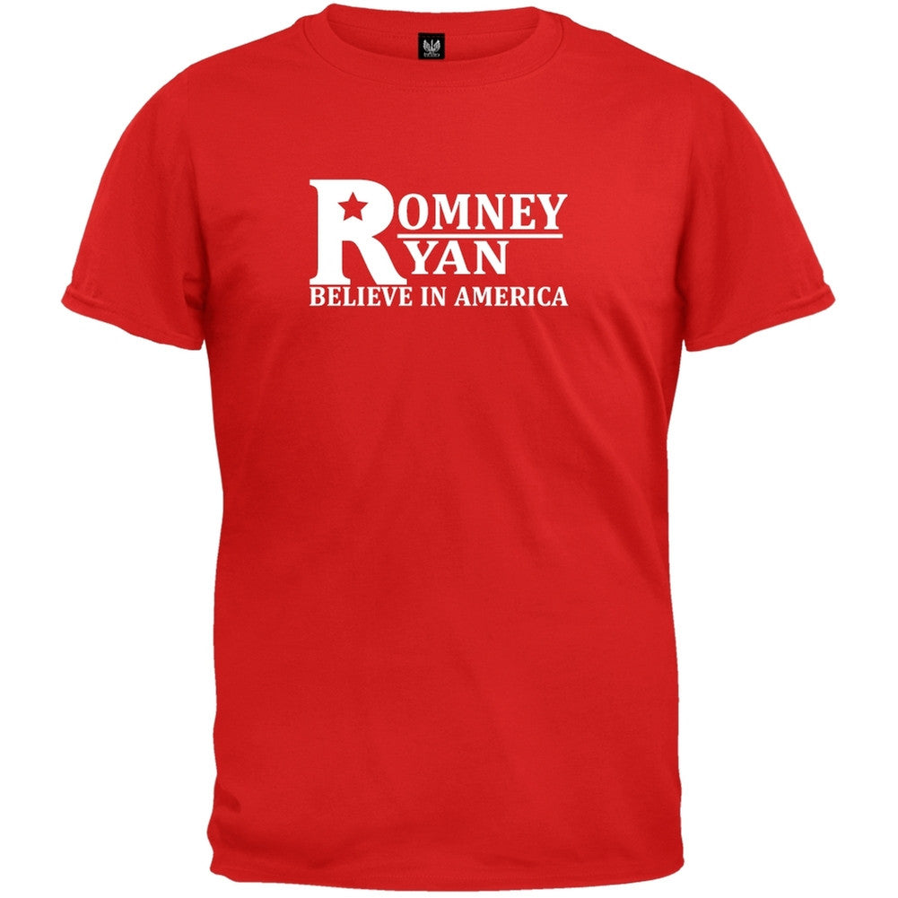 Romney And Ryan - Believe In America Red T-Shirt Men's T-Shirts Old Glory 2XL Red 
