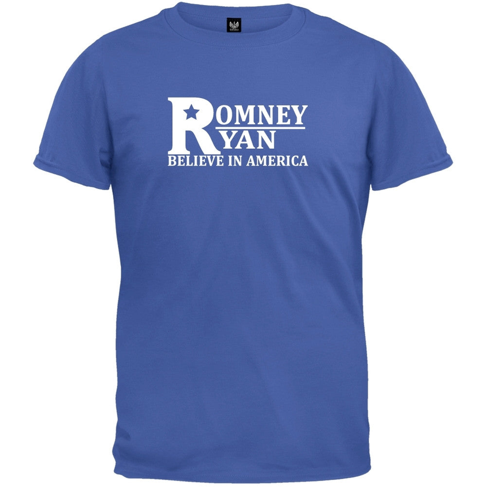 Romney And Ryan - Believe In America Royal T-Shirt Men's T-Shirts Old Glory 2XL Blue 