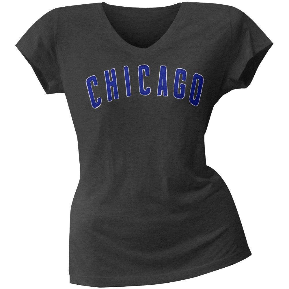 Chicago Cubs - Juniors Showtime Premium V-Neck T-Shirt Juniors T-Shirts Chicago Cubs SM Grey