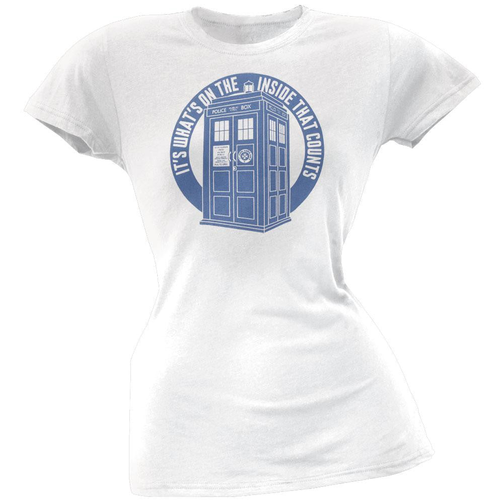 Doctor Who - Whats On The Inside Juniors T-Shirt Juniors T-Shirts Doctor Who SM White