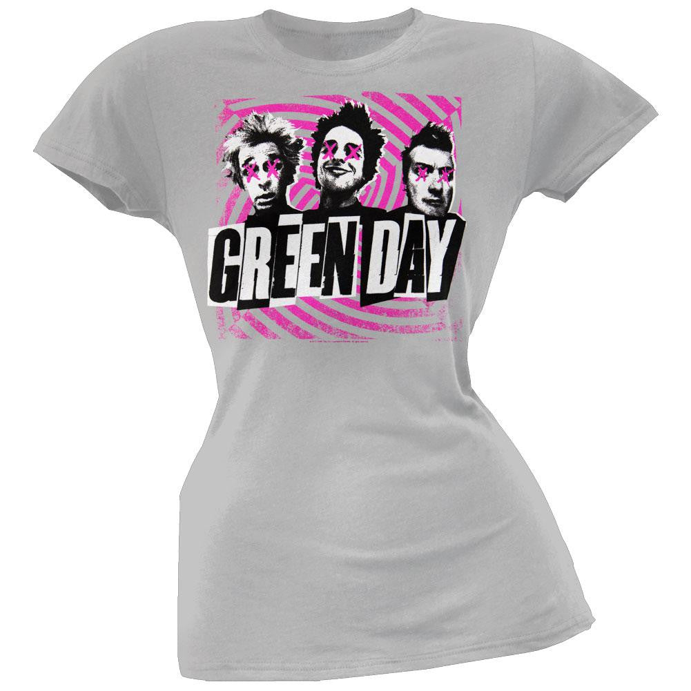 Green Day - Swirl Pop Juniors T-Shirt Juniors T-Shirts Green Day LG Grey 