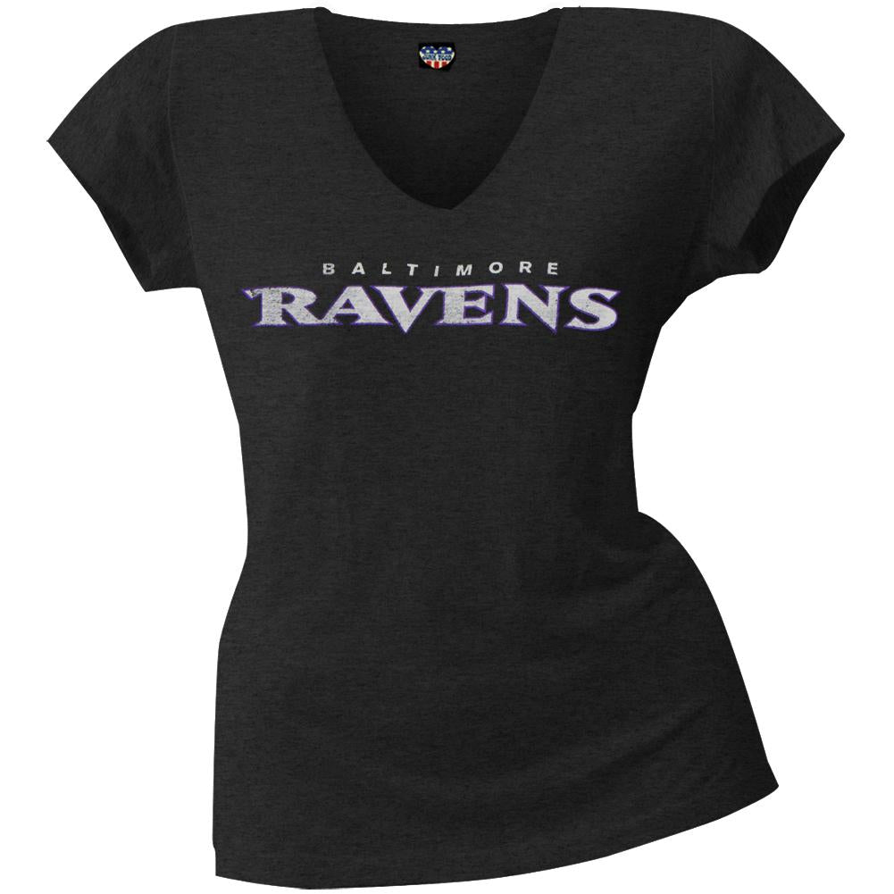 Baltimore Ravens - Scrum Logo Juniors Premium V-Neck T-Shirt Juniors T-Shirts Baltimore Ravens SM Black 