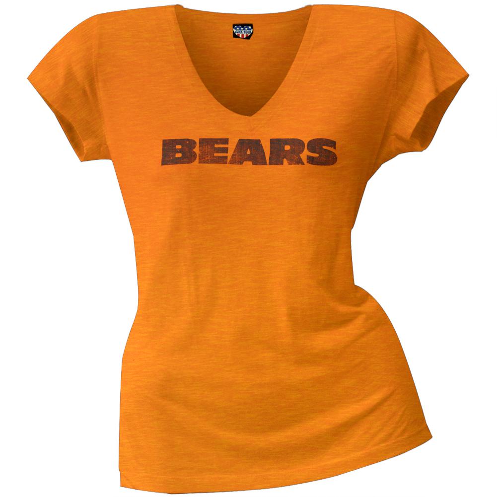 Chicago Bears - Scrum Logo Juniors Premium V-Neck T-Shirt Juniors T-Shirts Chicago Bears LG Orange 