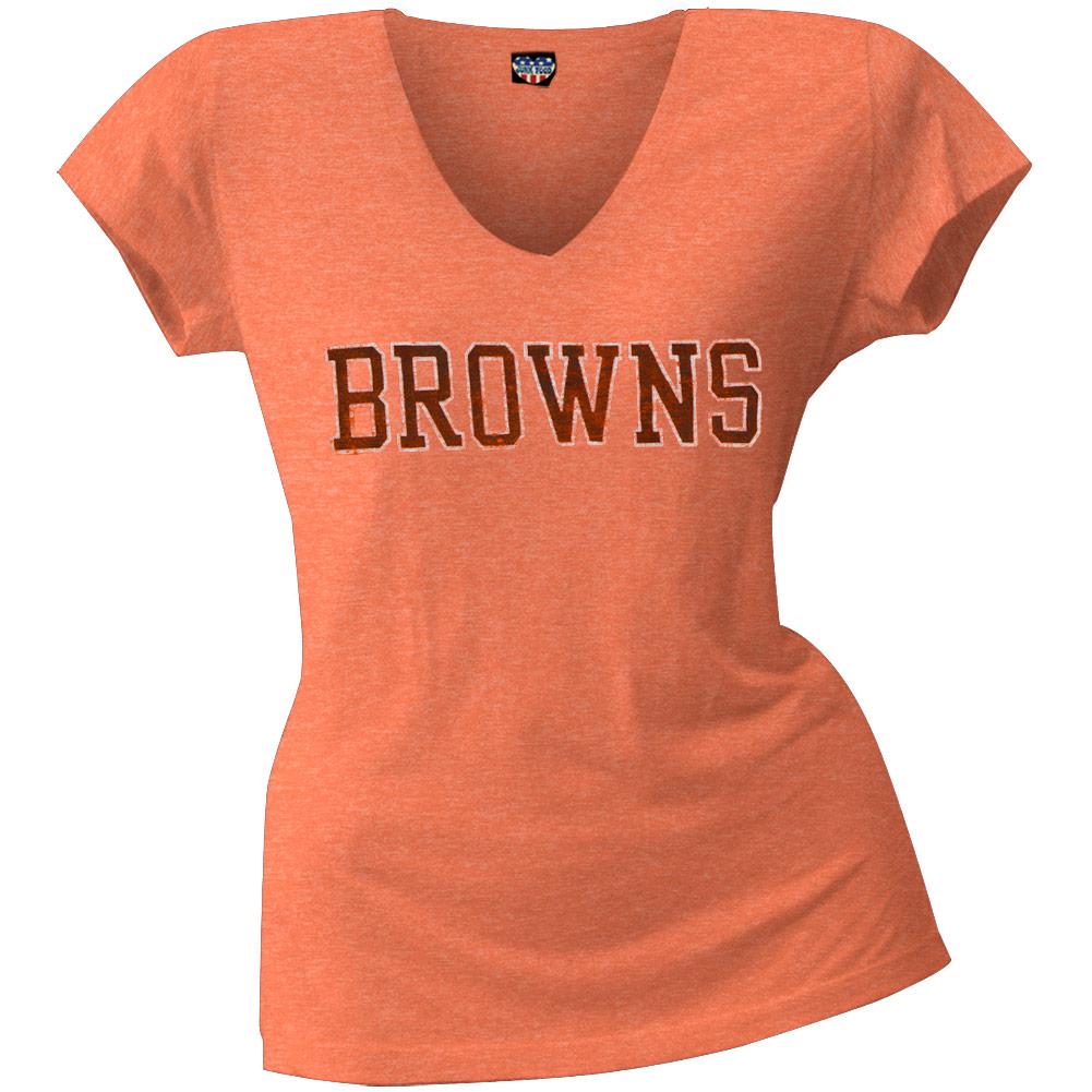 Cleveland Browns - Scrum Logo Juniors Premium V-Neck T-Shirt Juniors T-Shirts Cleveland Browns LG Orange 