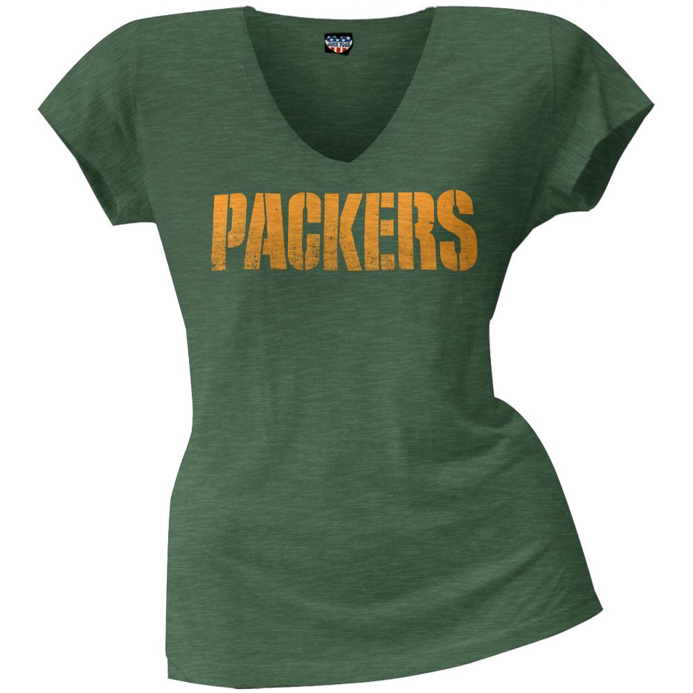 Green Bay Packers - Scrum Logo Juniors Premium V-Neck T-Shirt Juniors T-Shirts Green Bay Packers SM Green