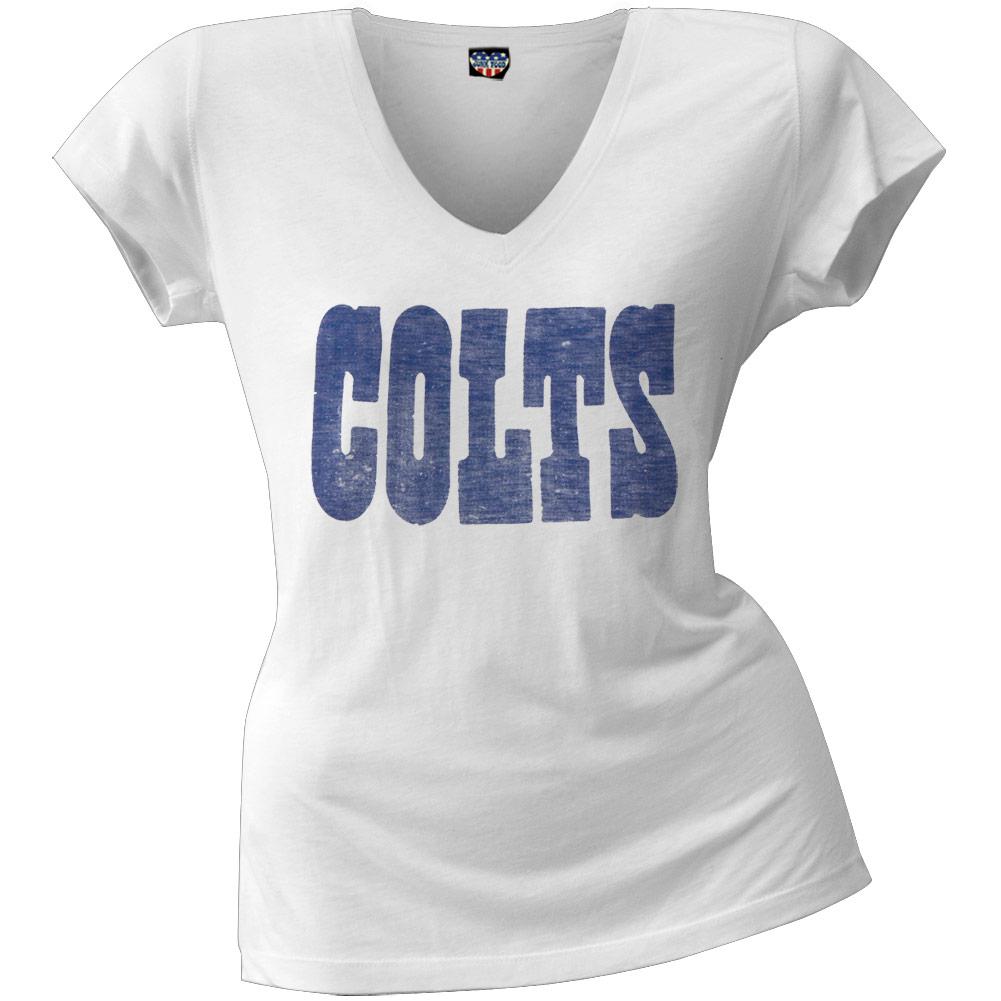 Indianapolis Colts - Scrum Logo Juniors Premium V-Neck T-Shirt Juniors T-Shirts Indianapolis Colts LG White 