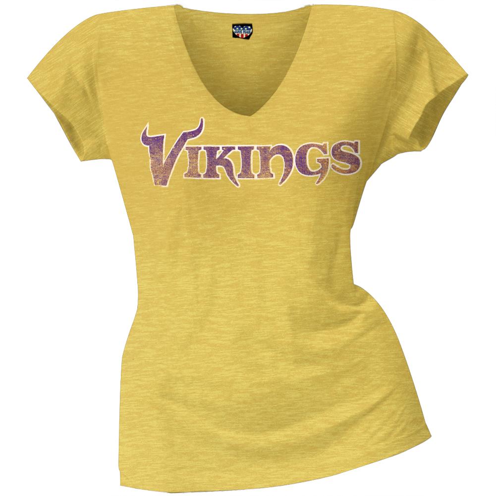 Minnesota Vikings - Scrum Logo Juniors Premium V-Neck T-Shirt Juniors T-Shirts Minnesota Vikings LG Yellow 