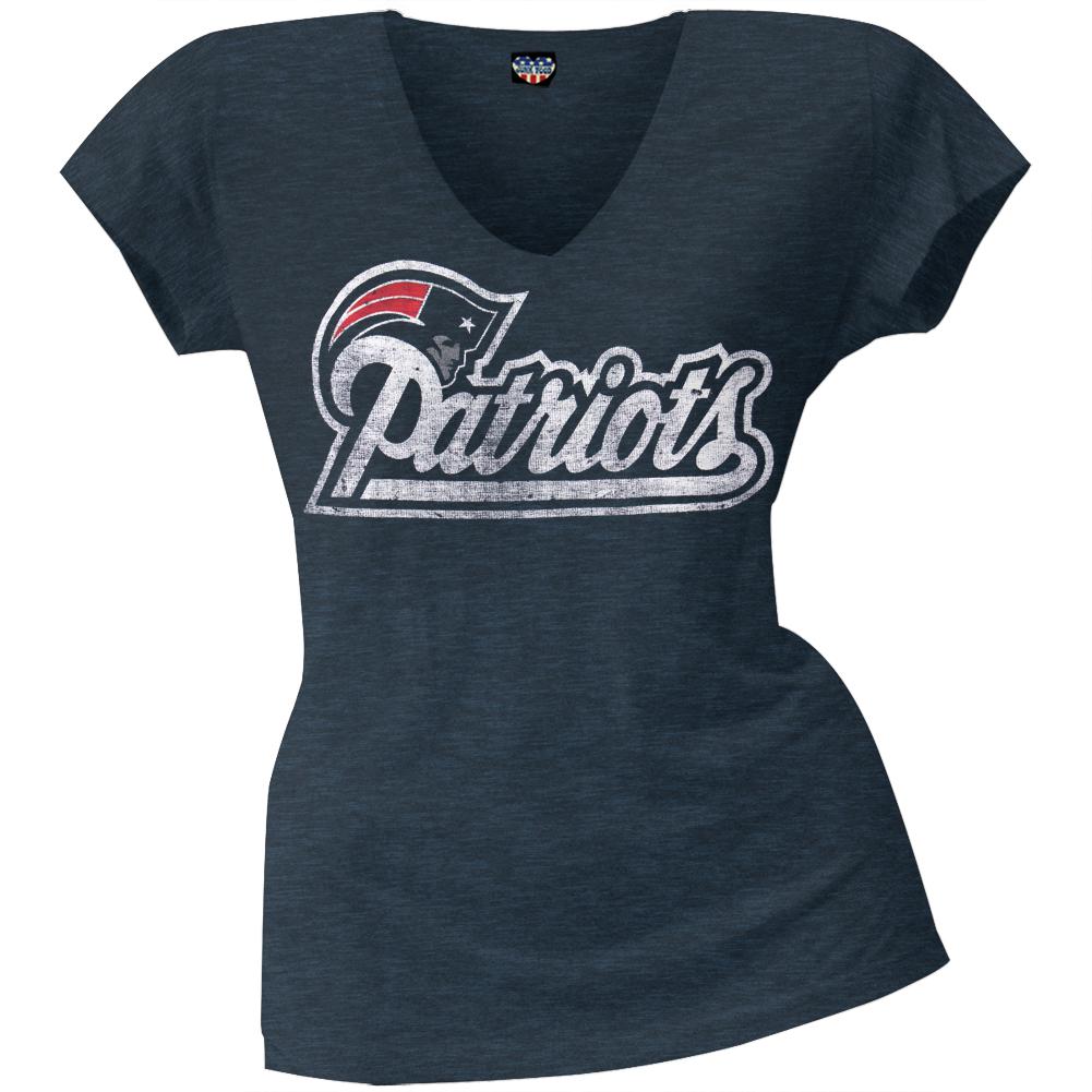 New England Patriots - Scrum Logo Juniors Premium V-Neck T-Shirt Juniors T-Shirts New England Patriots LG Blue 