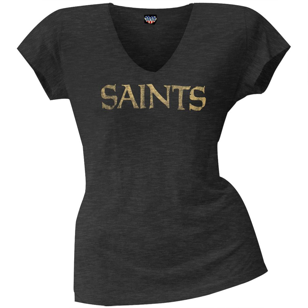New Orleans Saints - Scrum Logo Juniors Premium V-Neck T-Shirt Juniors T-Shirts New Orleans Saints LG Black 