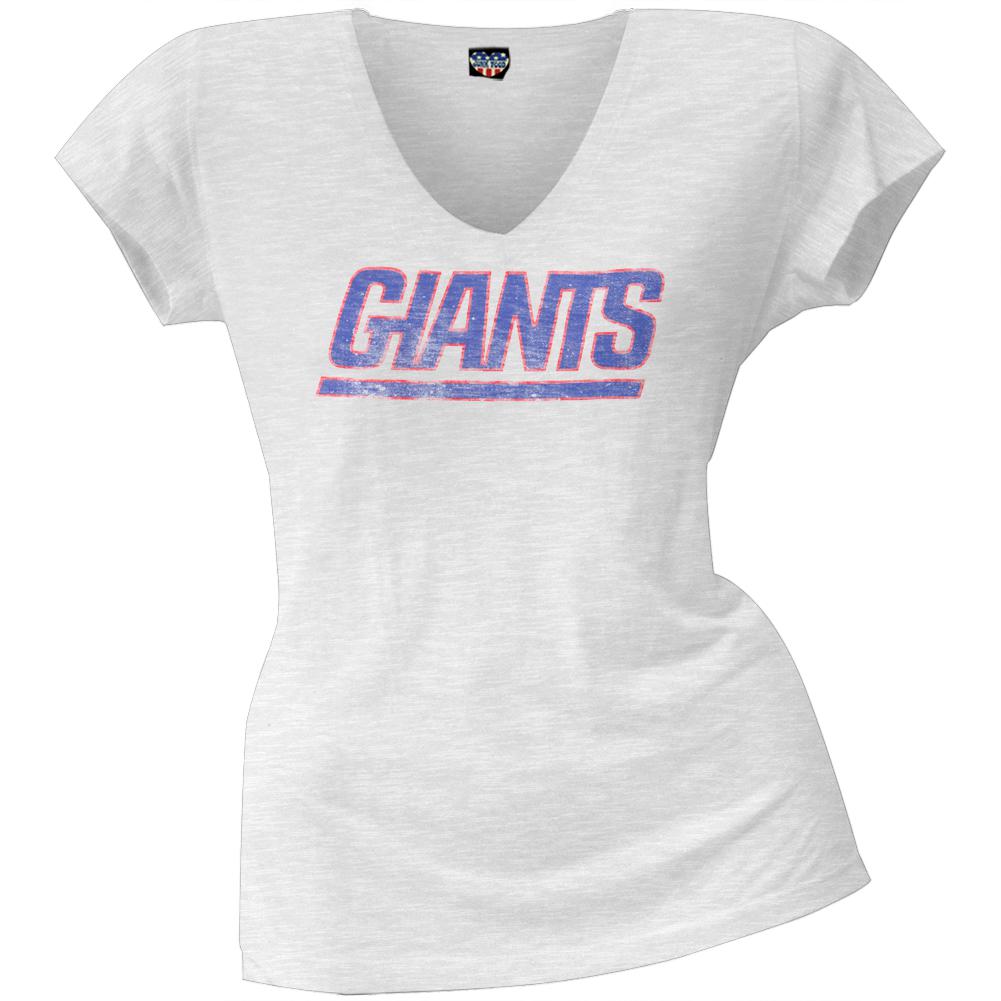 New York Giants - Scrum Logo Juniors Premium V-Neck T-Shirt Juniors T-Shirts New York Giants LG White 