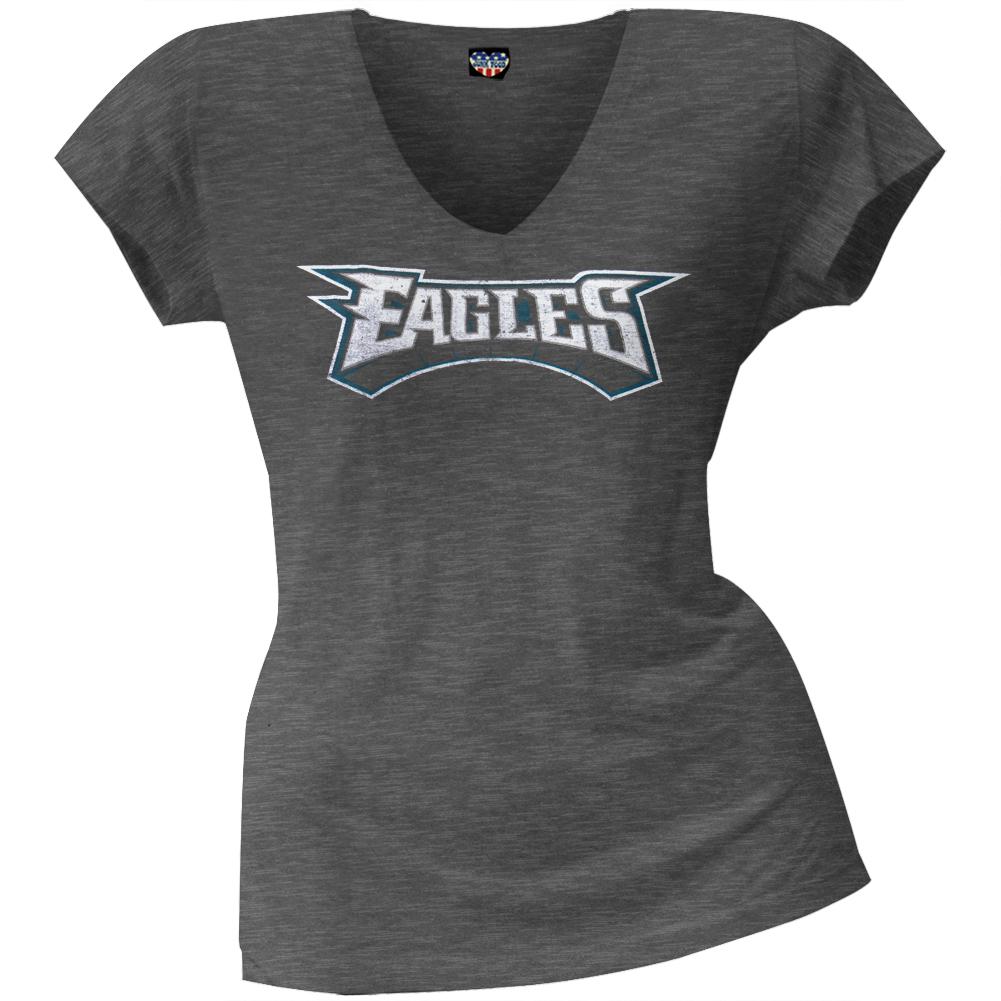 Philadelphia Eagles - Scrum Logo Juniors Premium V-Neck T-Shirt Juniors T-Shirts Philadelphia Eagles LG Grey 