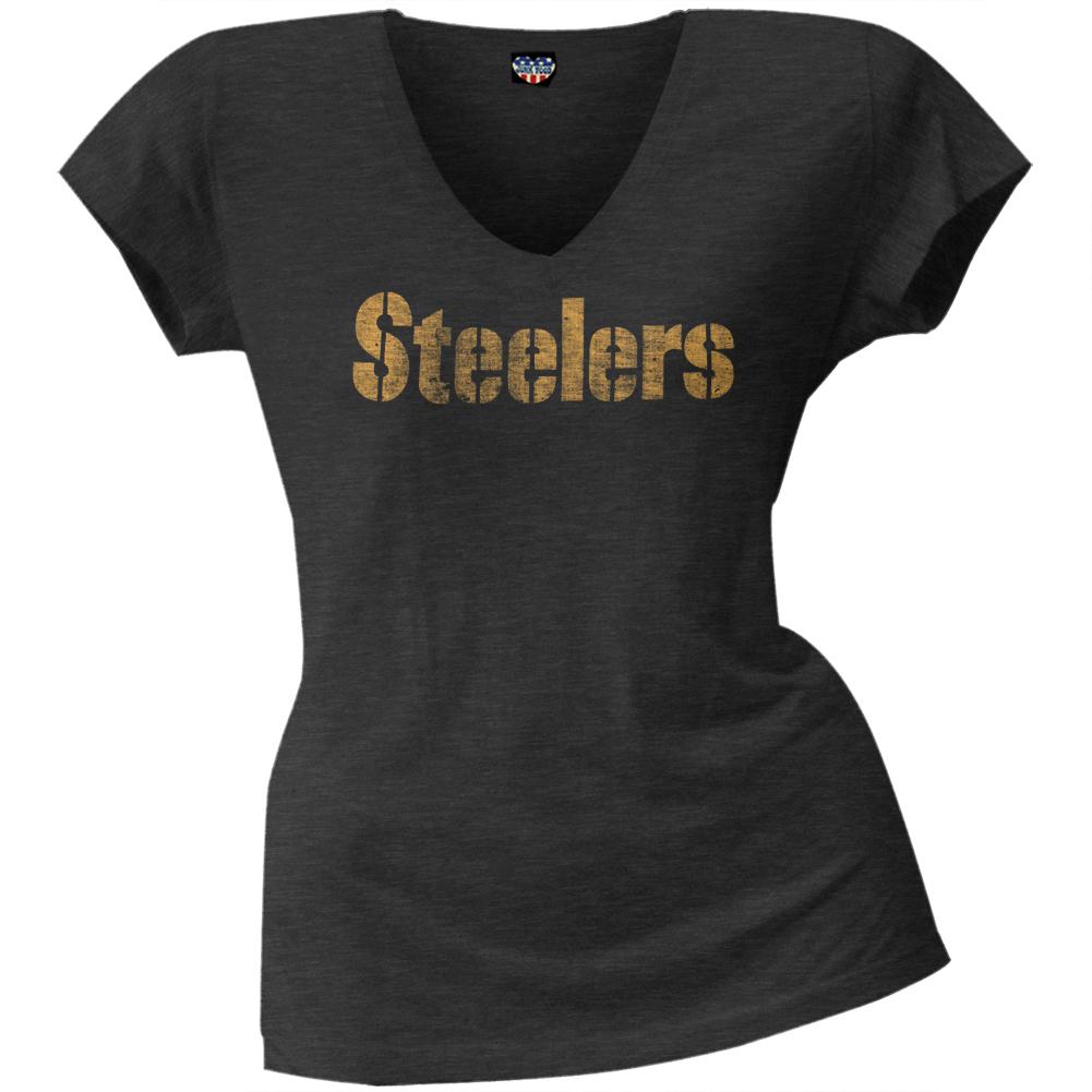 Pittsburgh Steelers - Scrum Logo Juniors Premium V-Neck T-Shirt Juniors T-Shirts Pittsburgh Steelers LG Black 