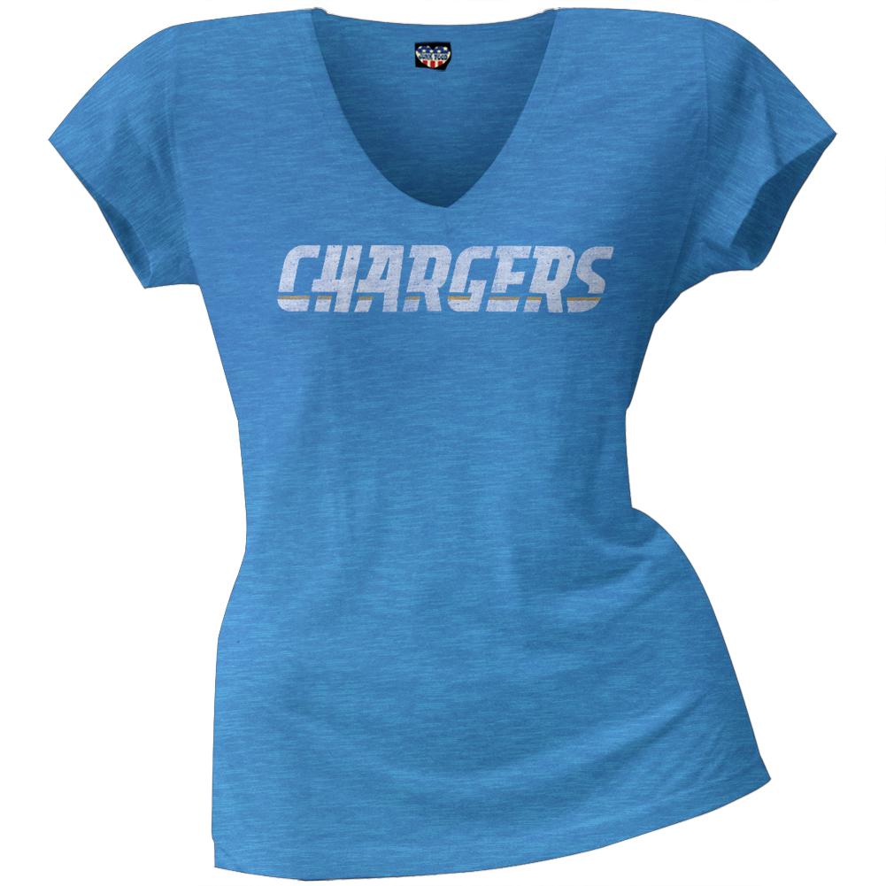 San Diego Chargers - Scrum Logo Juniors Premium V-Neck T-Shirt Juniors T-Shirts San Diego Chargers LG Blue 