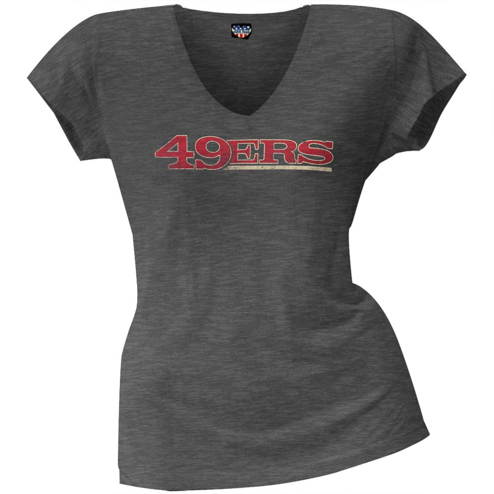 San Francisco 49ers - Scrum Logo Juniors Premium V-Neck T-Shirt Juniors T-Shirts San Francisco 49ers LG Grey 