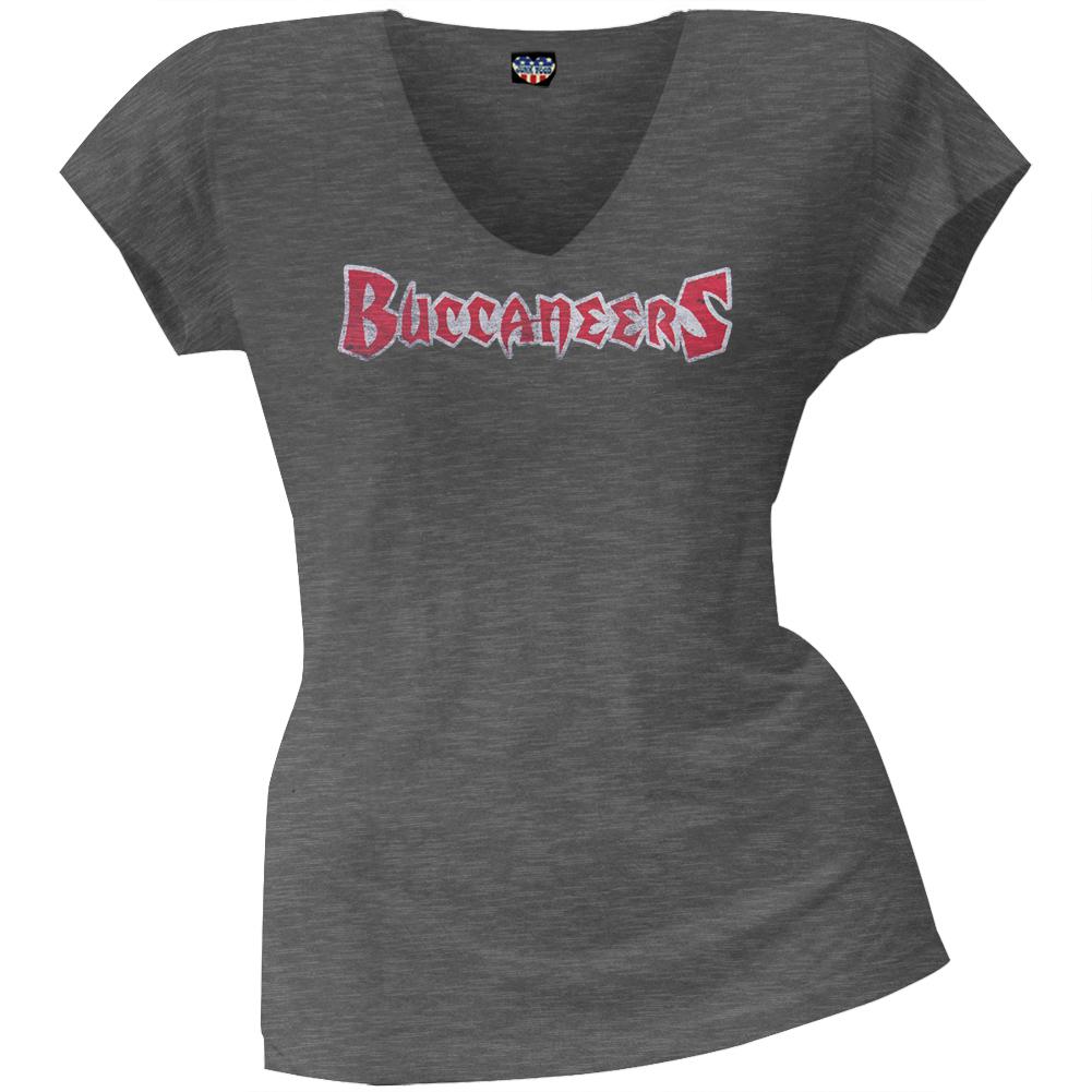 Tampa Bay Buccaneers - Scrum Logo Juniors Premium V-Neck T-Shirt Juniors T-Shirts Tampa Bay Buccaneers LG Grey 