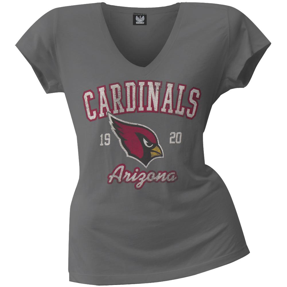 Arizona Cardinals - Flanker Logo Premium Juniors V-Neck T-Shirt Juniors T-Shirts Arizona Cardinals SM Grey