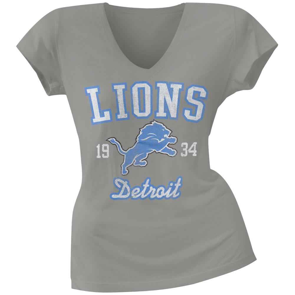 Detroit Lions - Flanker Logo Premium Juniors V-Neck T-Shirt Juniors T-Shirts Detroit Lions LG Grey 