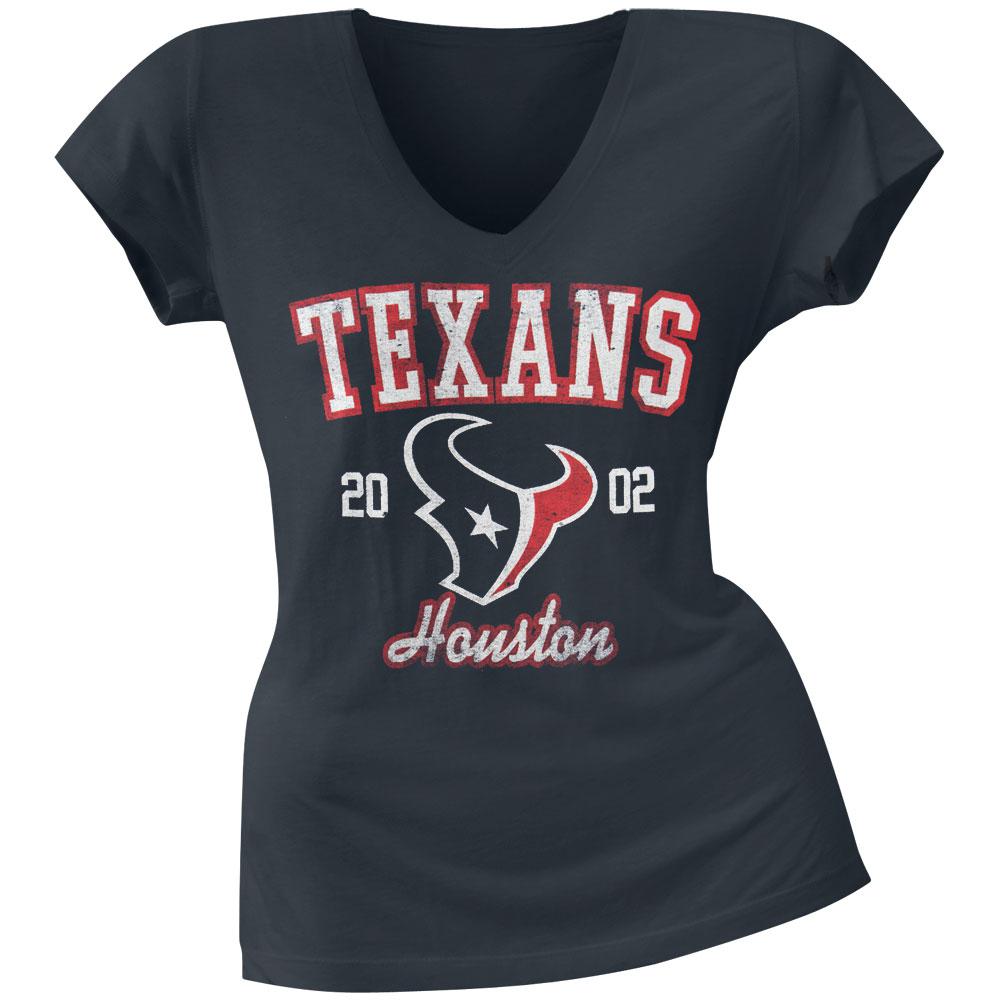 Houston Texans - Flanker Logo Premium Juniors V-Neck T-Shirt Juniors T-Shirts Houston Texans LG Blue 