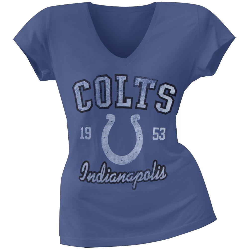 Indianapolis Colts - Flanker Logo Premium Juniors V-Neck T-Shirt Juniors T-Shirts Indianapolis Colts LG Blue 