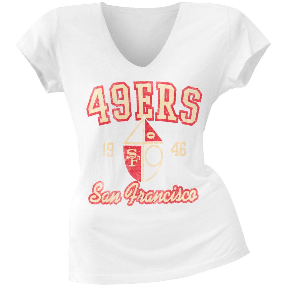 San Francisco 49ers - Flanker Logo Premium Juniors V-Neck T-Shirt Juniors T-Shirts San Francisco 49ers LG White 