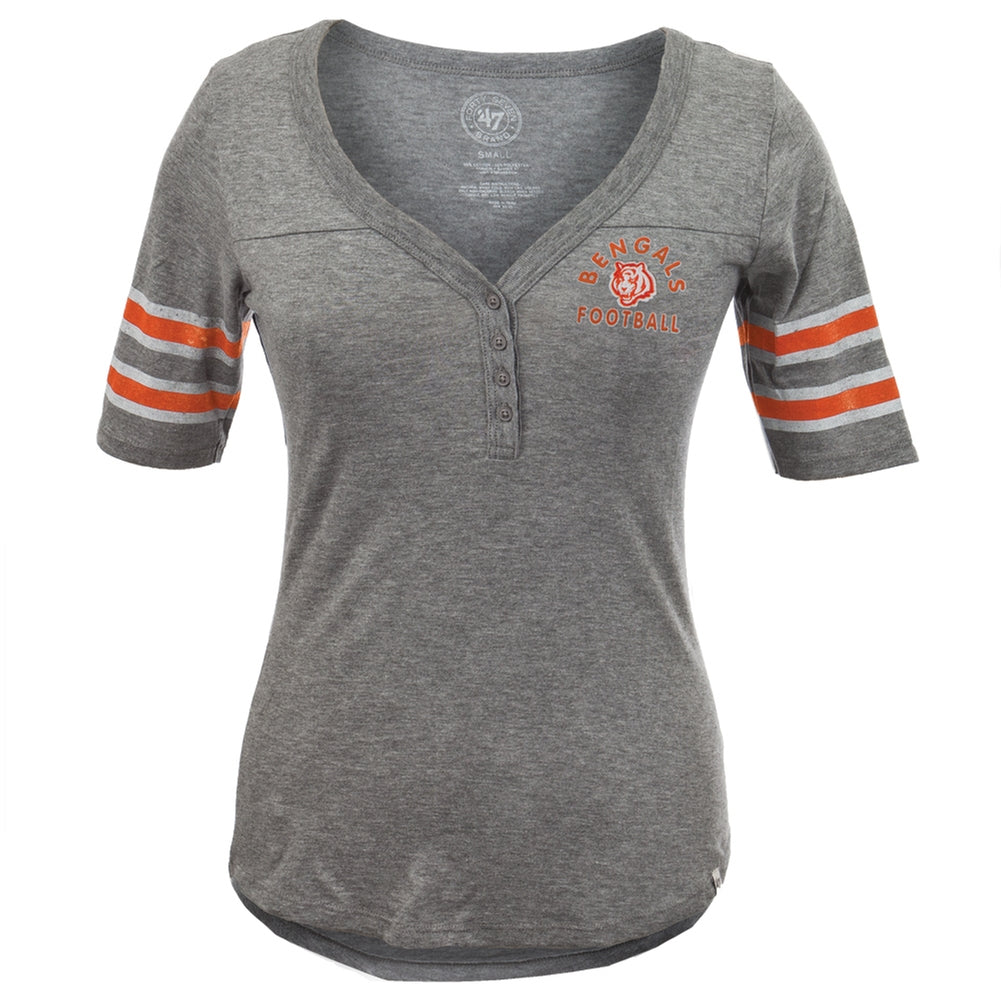 Cincinnati Bengals - Playoff Premium Juniors Henley Juniors T-Shirts Cincinnati Bengals LG Grey 