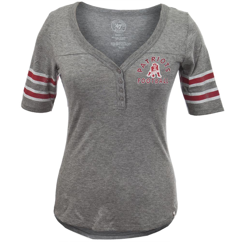 New England Patriots - Playoff Premium Juniors Henley Juniors T-Shirts New England Patriots LG Grey 