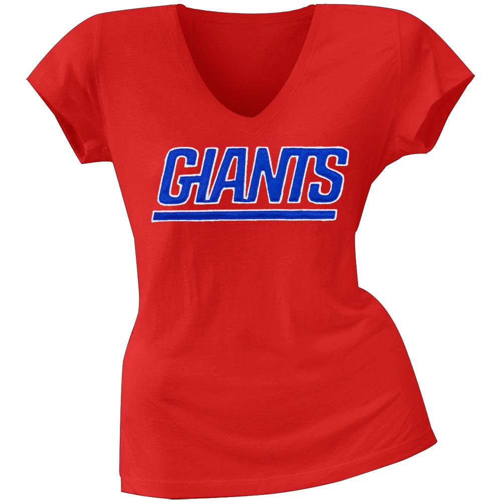 New York Giants - Showtime Premium Juniors V-Neck T-Shirt Juniors T-Shirts New York Giants LG Red 