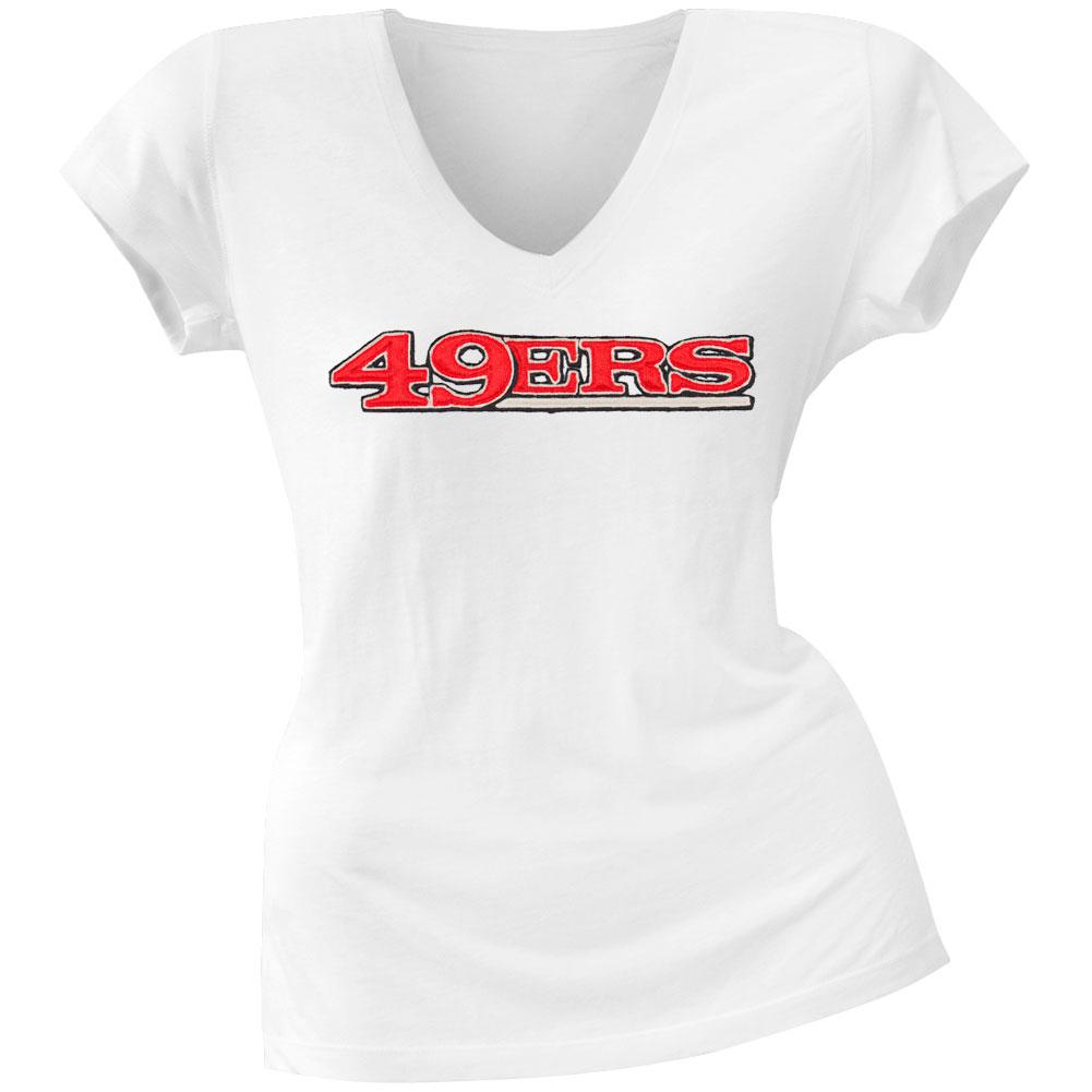 San Francisco 49ers - Showtime Premium Juniors V-Neck T-Shirt Juniors T-Shirts San Francisco 49ers LG White 