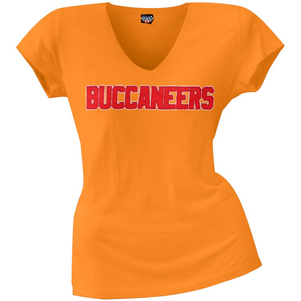 Tampa Bay Buccaneers - Showtime Premium Juniors V-Neck T-Shirt Juniors T-Shirts Tampa Bay Buccaneers LG Orange 