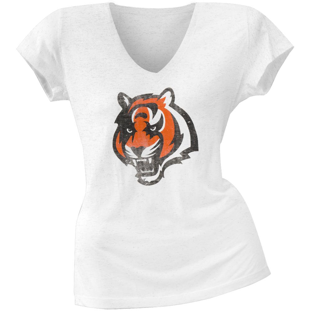 Cincinnati Bengals - Scrum Logo Premium Juniors V-Neck T-Shirt Juniors T-Shirts Cincinnati Bengals LG White 