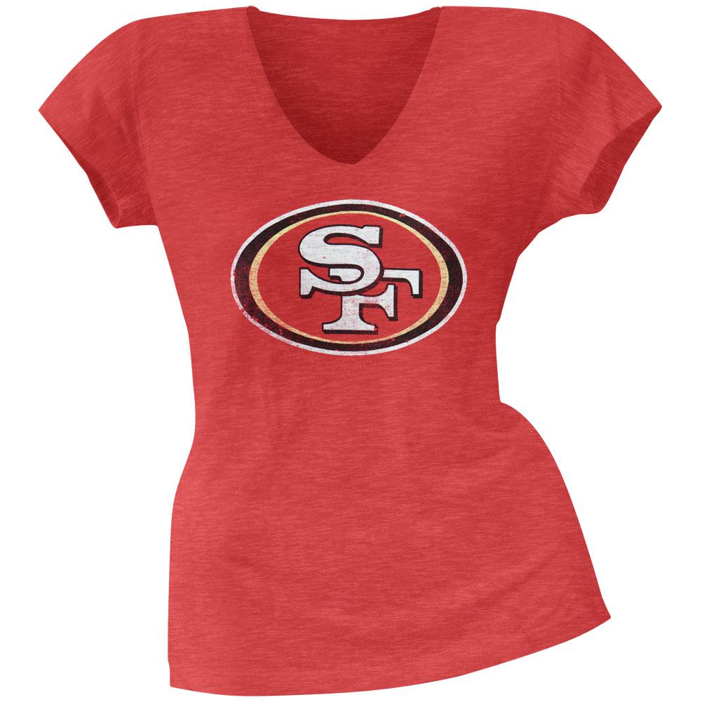 San Francisco 49ers - Scrum Logo Premium Juniors V-Neck T-Shirt Juniors T-Shirts San Francisco 49ers LG Red