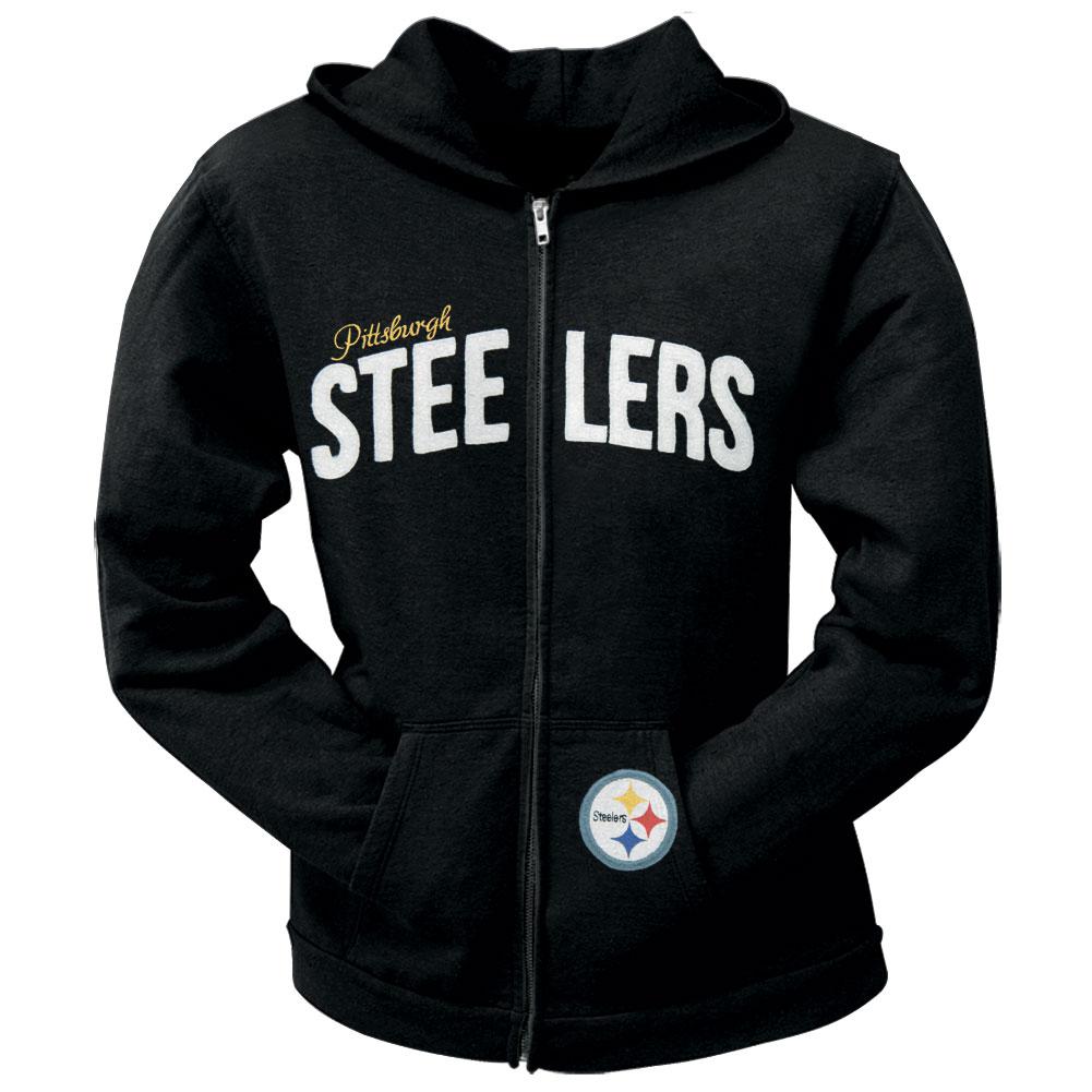 Pittsburgh Steelers - Pep Rally Premium Juniors Full Zip Hoodie Juniors Hoodies Pittsburgh Steelers LG Black 