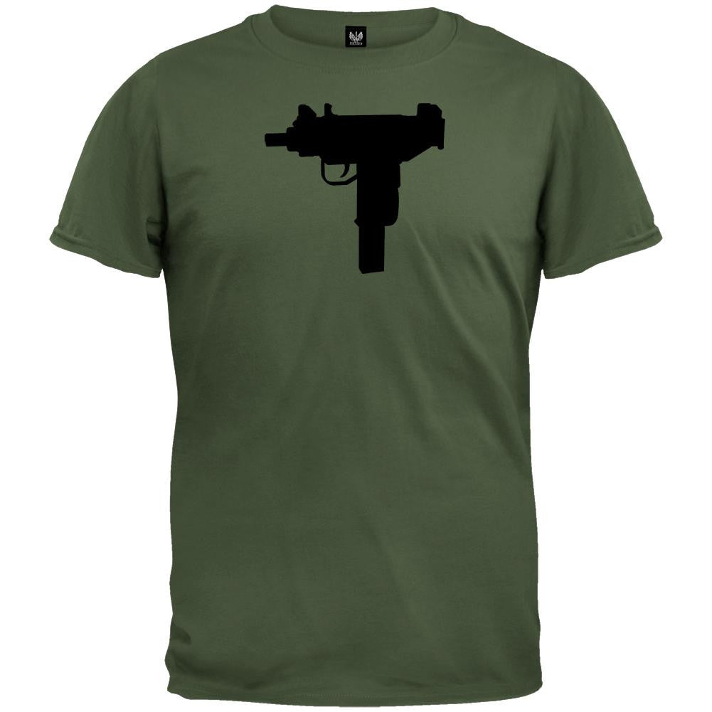 Pistols - Uzi Silhouette Military Green T-Shirt Men's T-Shirts Old Glory   