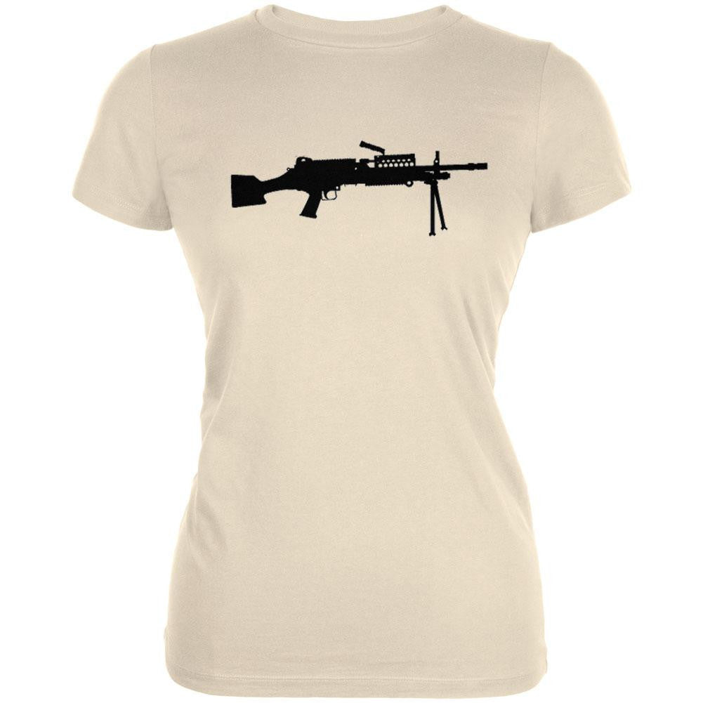 Machine Guns - MK48M Silhouette Juniors Tan T-Shirt Juniors T-Shirts Old Glory LG Beige 