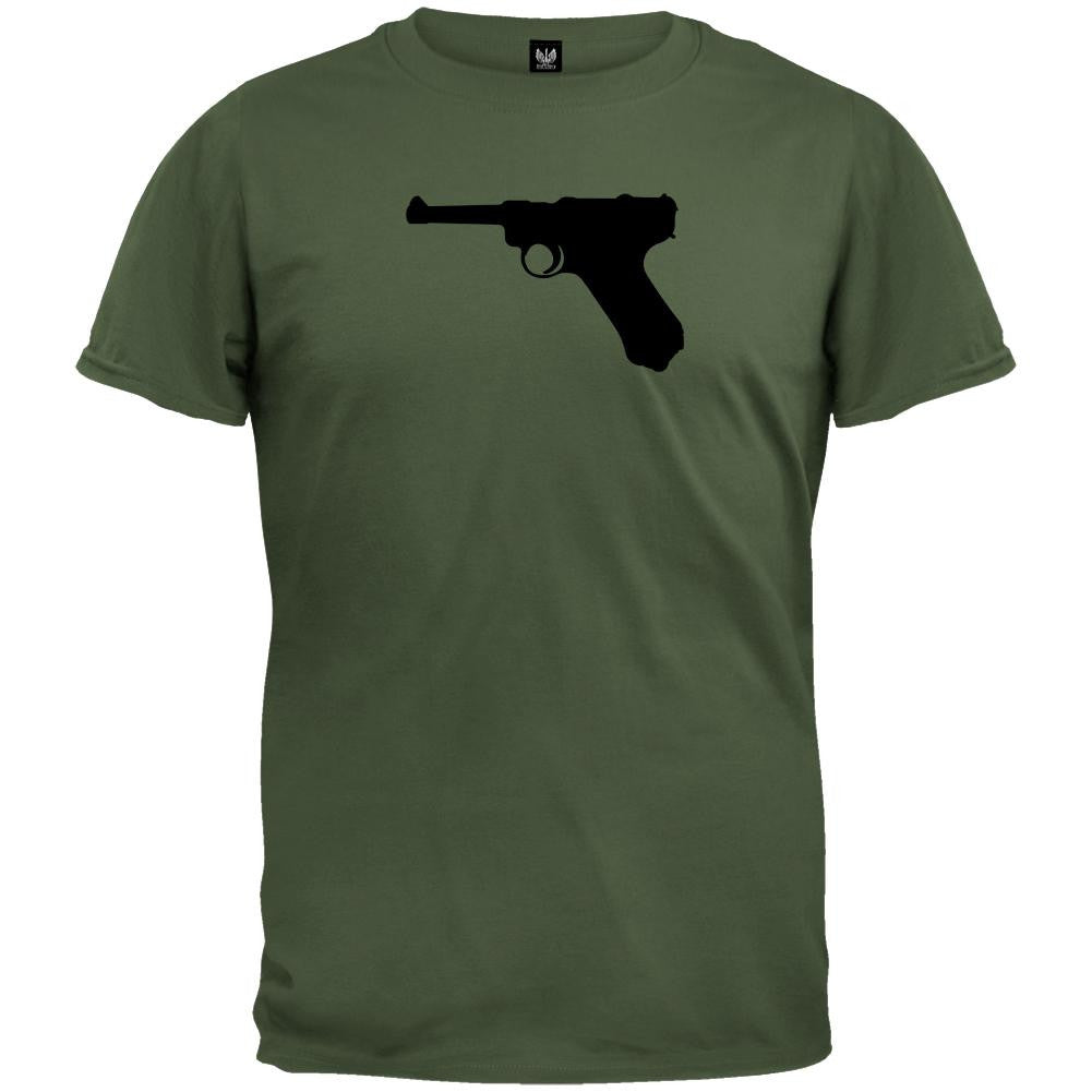 Pistols - Luger Silhouette Military Green T-Shirt Men's T-Shirts Old Glory   