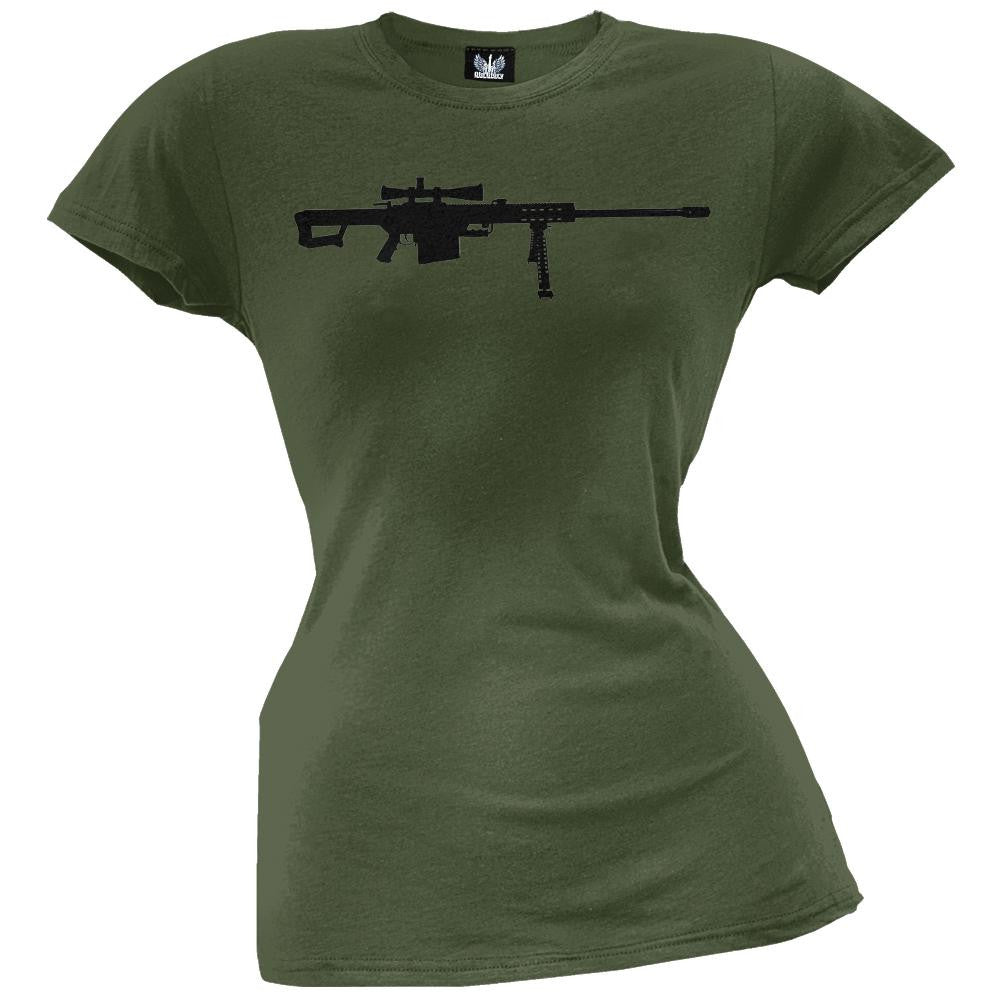 Barrett Rifle Silhouette Military Green Juniors T-Shirt Juniors T-Shirts Old Glory   