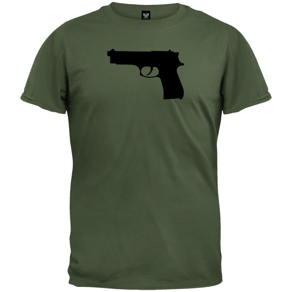 Pistols - 9mm Silhouette Military Green T-Shirt Men's T-Shirts Old Glory   