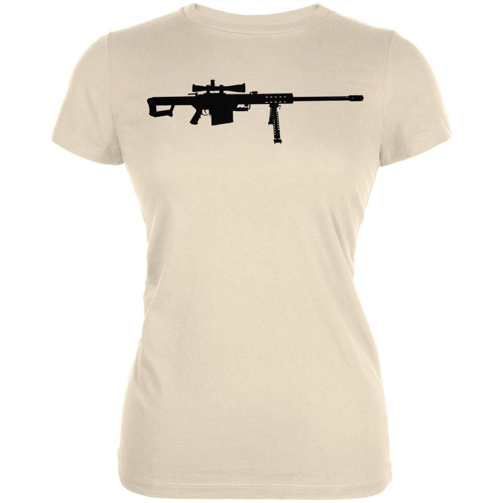 Barrett Rifle Silhouette Military Green Juniors T-Shirt Juniors T-Shirts Old Glory   