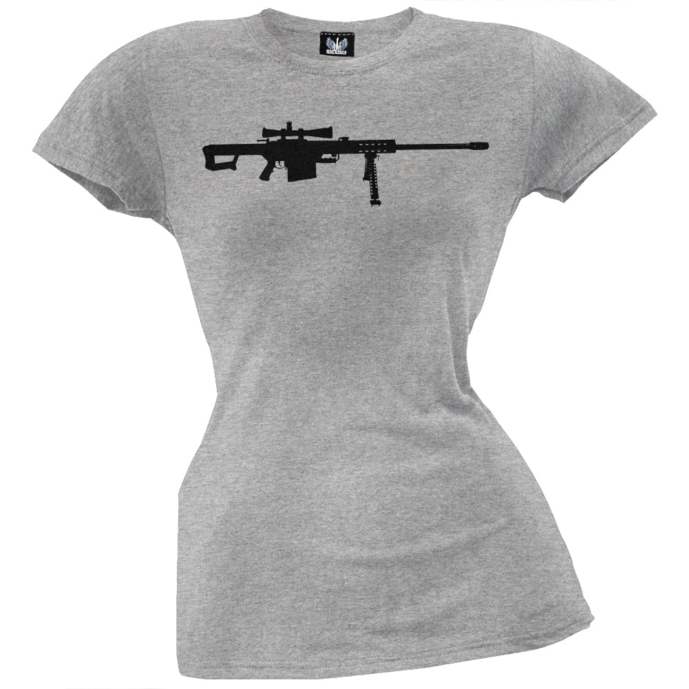 Barrett Rifle Silhouette Heather Grey Juniors T-Shirt Juniors T-Shirts Old Glory LG Grey 